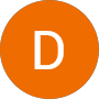 Orange circle logo with a white letter D in the center, on a plain background.